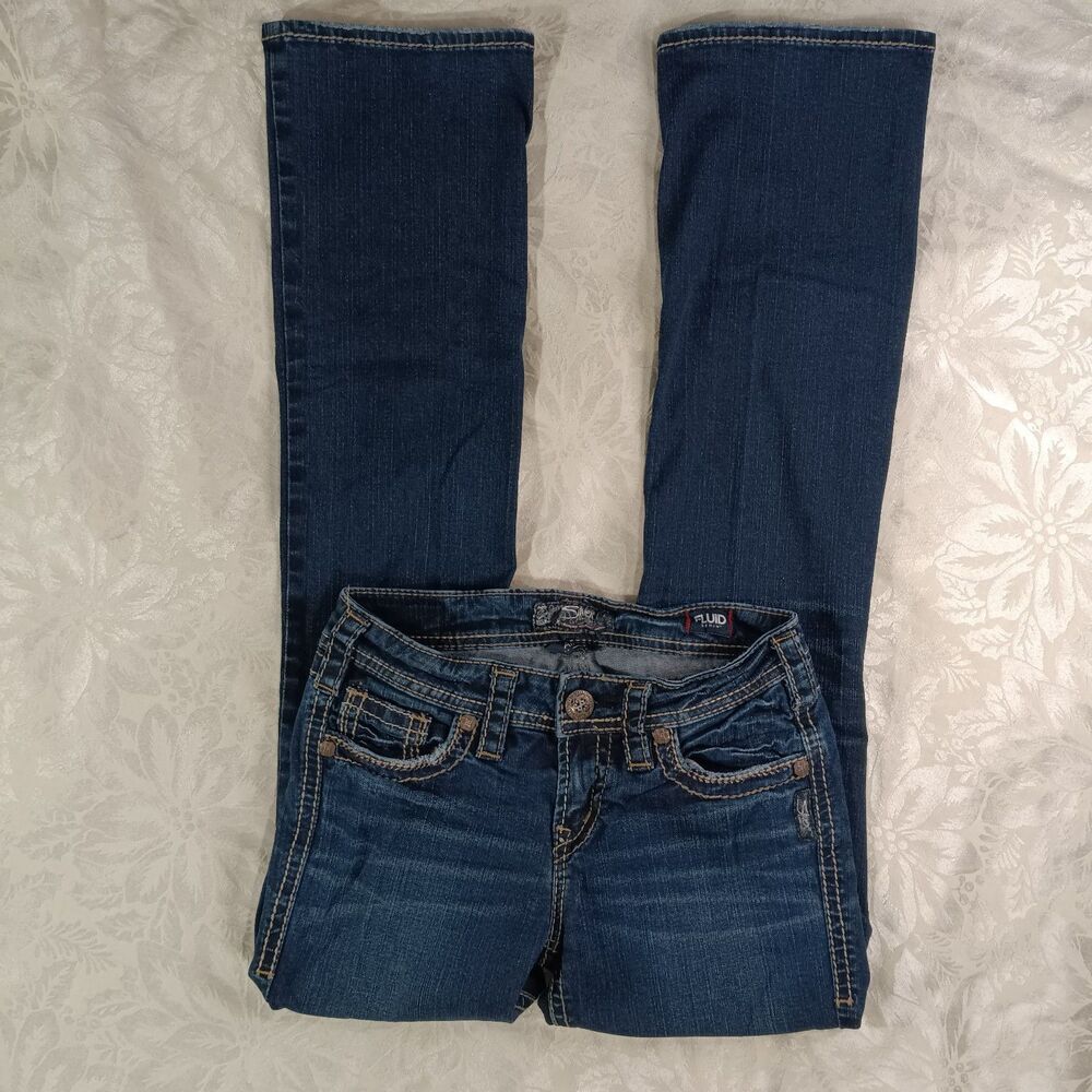 Silver Jeans Co Womens W26 x L31 Dark Blue Aiko Mid Slim Bootcut Stretchy